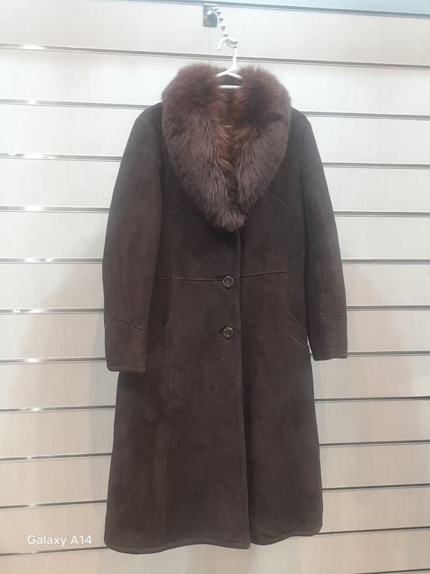 پالتو زنانه پوست بوفالو یقه پوست روباه اصلی برند leather SAJADبادوام بسیار بالا