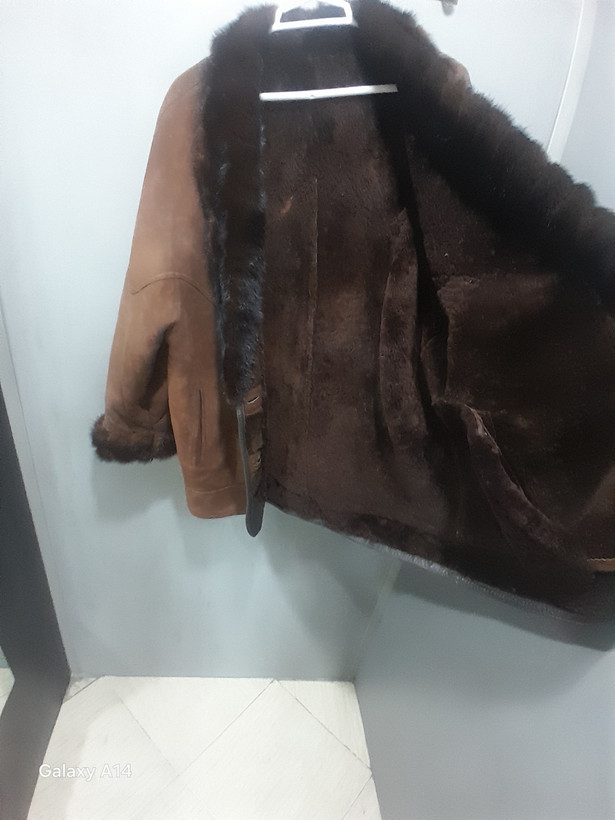 اوکت یونیسکس پوست بوفالو اصلی یقه پوست مینگ طبیعی برند leather SAJAD بادام بسیار بالا