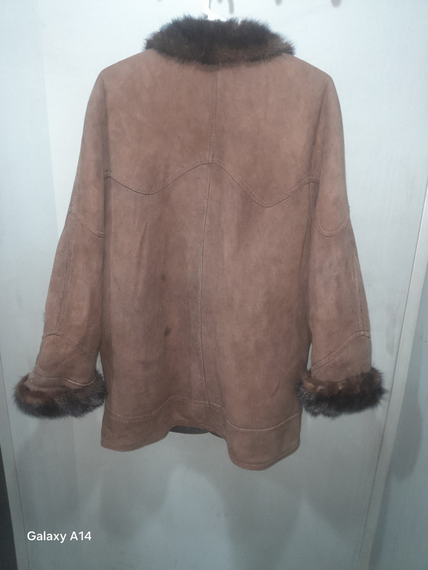 اوکت یونیسکس پوست بوفالو اصلی یقه پوست مینگ طبیعی برند leather SAJAD بادام بسیار بالا